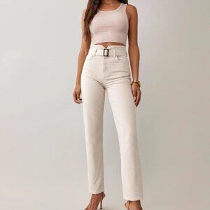 Reformation Cynthia Belted High Rise Straight Jean